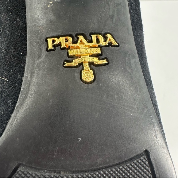 *Prada Suede Booties Black Chunky Block Heel Womens EU 39.5 Side Zipper - Picture 10 of 10